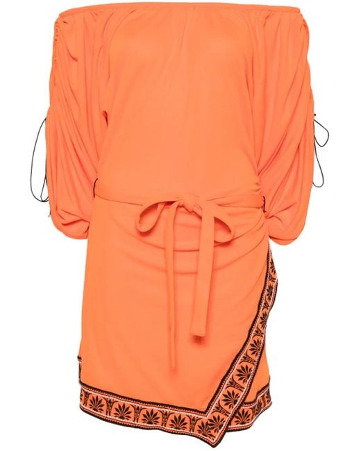 Rabanne Orange Robe Courte À Taille Ceinturée
