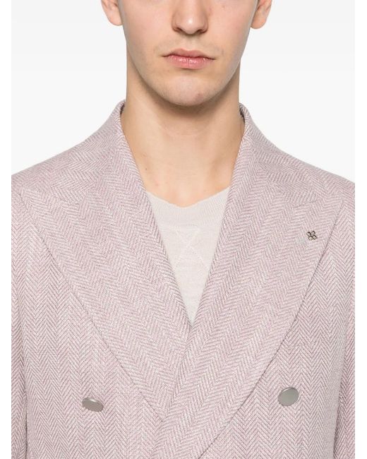 Tagliatore Pink Double-Breasted Herringbone Blazer for men