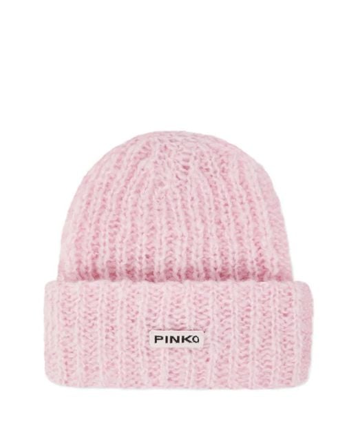 Pinko Pink Ribbed-Knit Beanie