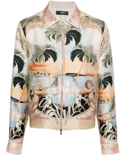 Amiri Gray Graphic-print Silk Bomber Jacket for men
