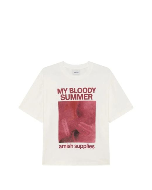 AMISH White Graphic-Print Loose-Fit T-Shirt for men