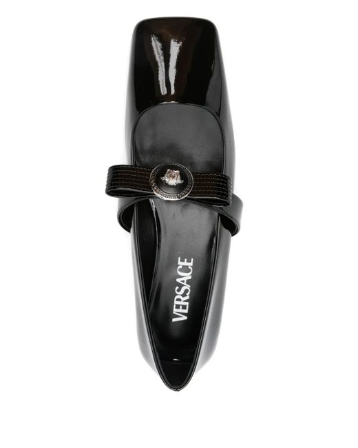 Versace Black Gianni Ribbon Embellished Patent-Leather Mary Jane Ballet Flats