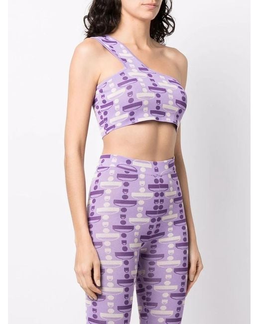 Dodo Bar Or Purple One-Shoulder Cropped Pattern Top