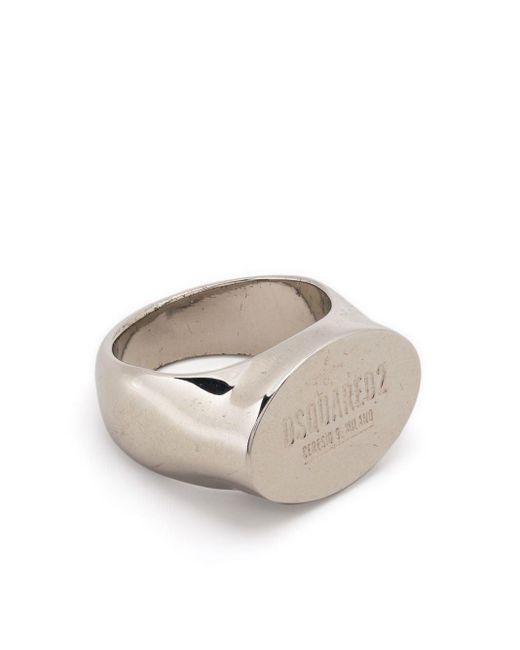 DSquared² Logo-engraved Burnished-finish Ring in het White voor heren