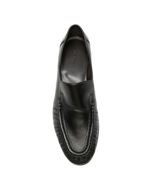 The Row Black Ruched Almond-Toe Loafers