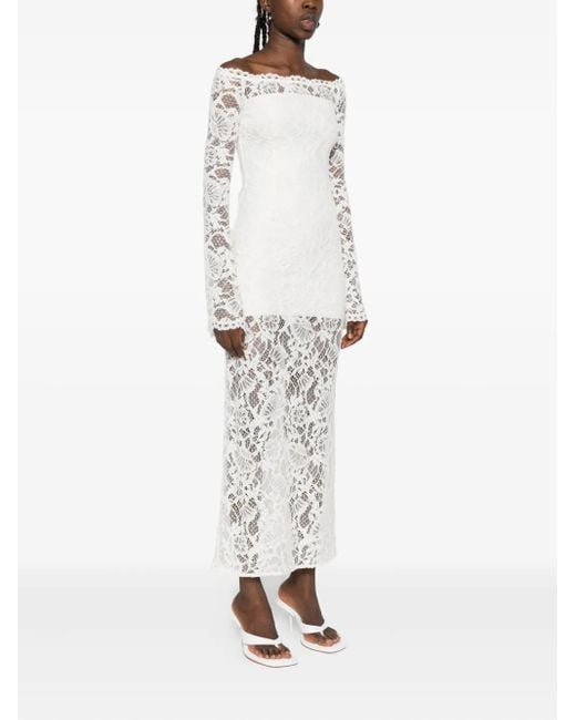 MANURI Lace-Embellished Long-Sleeve Midi Dress in White | Lyst MANURI Lace-Embellished Long-Sleeve Midi Dress in White | Lyst