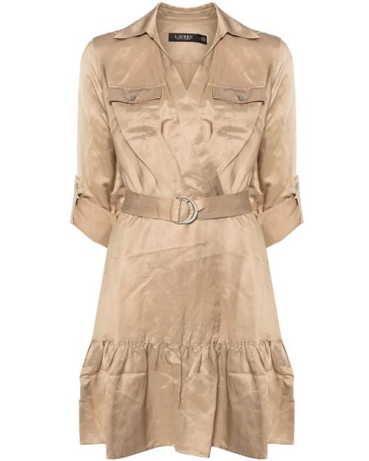 Ralph Lauren Natural Long-Sleeve Flared-Hem Minidress