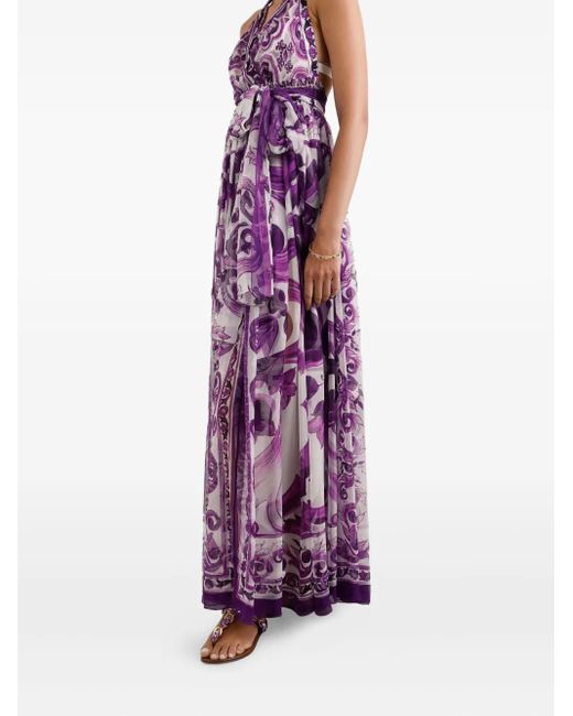 Dolce & Gabbana Purple Maxi Majolica-Print Dress
