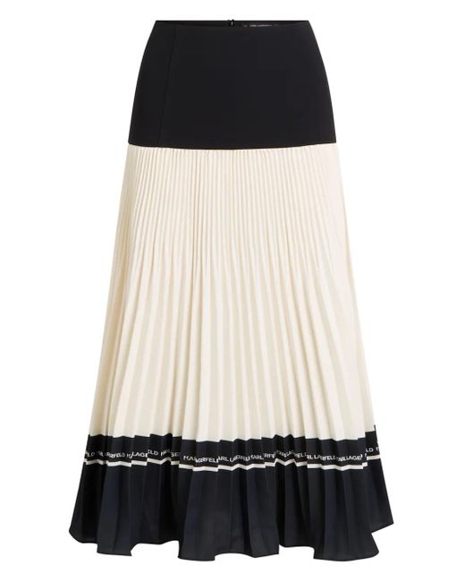 Karl Lagerfeld Black Pleated Logo-Detail Midi Skirt