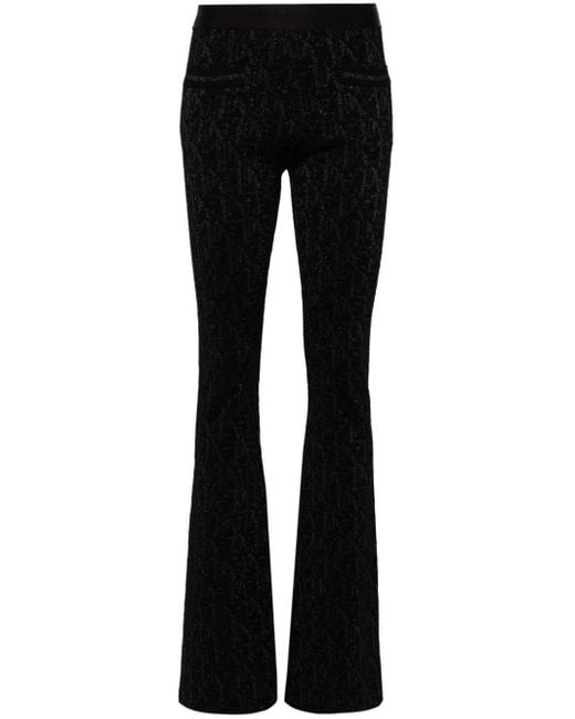 Palm Angels Black Monogram-jacquard Knitted Flared Trousers