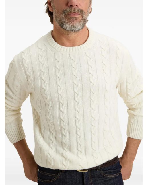 Woolrich White Cable-Knit Crew-Neck Sweater for men