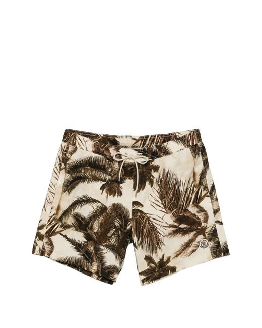 Moncler White Palm Tree-Print Swim Shorts for men