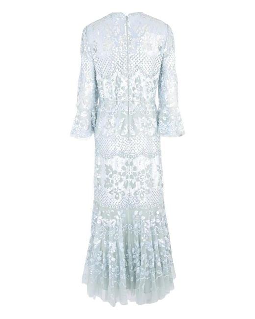 Needle & Thread White Snowdrop Sequin-Embellished Bell-Sleeve Dress