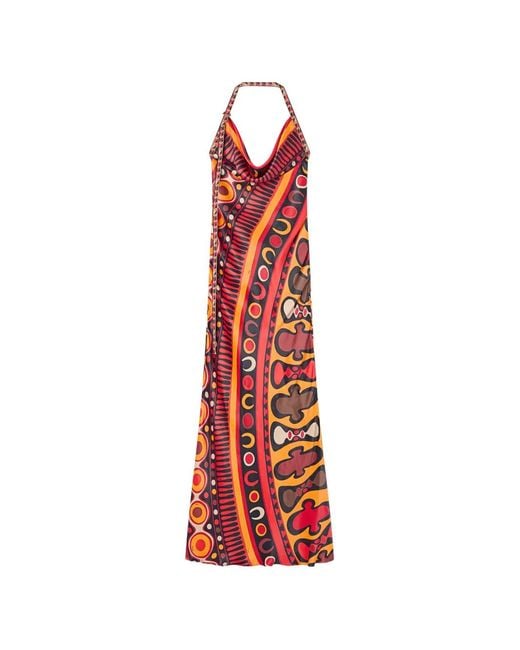 Emilio Pucci Red Soleil-Print Satin Dress