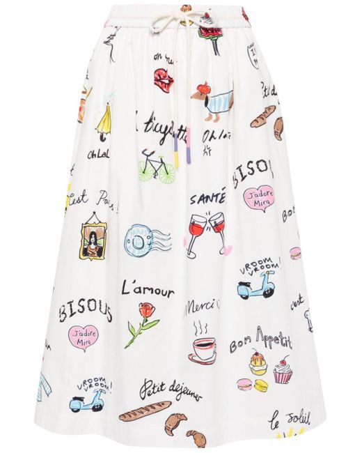 MIRA MIKATI White A-line Graphic-print Midi Skirt