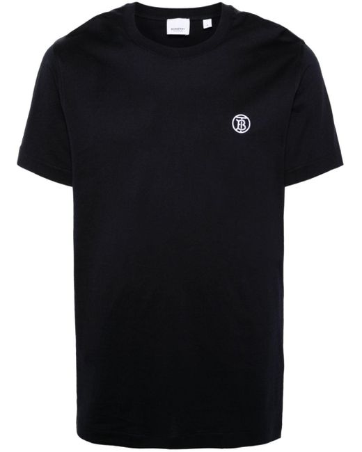 Burberry Black Logo-embroidered Organic Cotton T-shirt for men