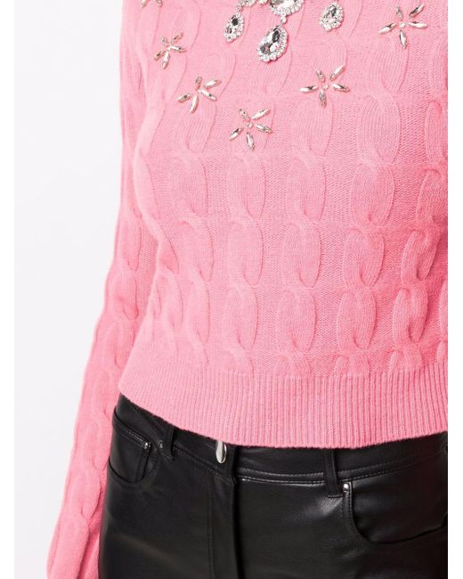 Rabanne Pink Crystal-embellished Cabe-knit Jumper