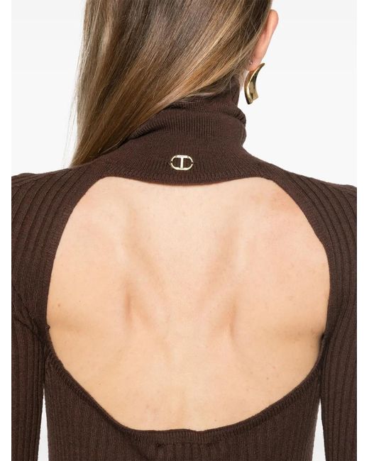 Twinset Brown Ribbed Midi Dress