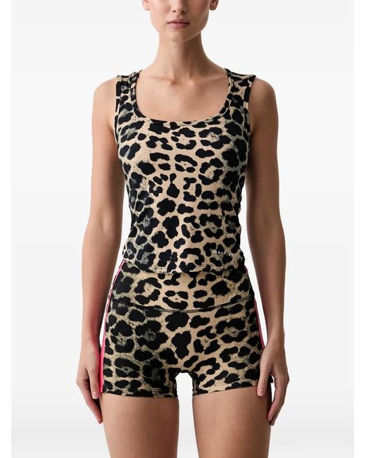P.E Nation Black Refine Leopard-Print Tank Top