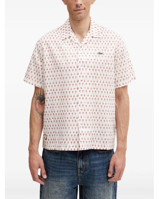 Lacoste White X Roland Garros Tennis-Racket-Print Shirt for men