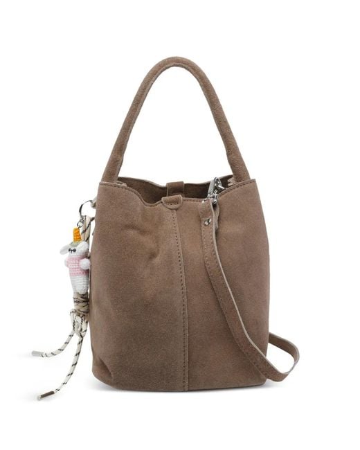 Date Brown Paniere Suede Removable-Strap Handbag