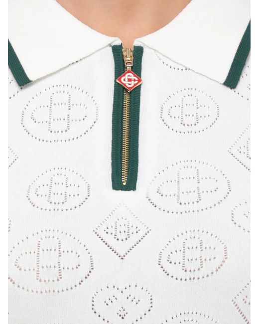 Casablanca White Logo-Pointelle Polo Shirt