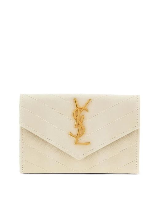 Saint Laurent Natural Cassandre Chevron-Quilted Leather Wallet