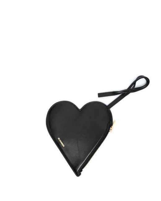 Jil Sander Black Logo-Lettering Heart-Shape Wallet