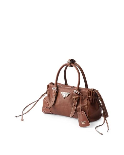 Prada Brown Small Karin Buckled Leather Tote Bag