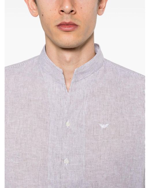 Chemise à logo brodé Emporio Armani pour homme en coloris White