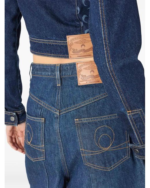 MARINE SERRE Blue High-Waisted Mini Shorts With Double Zip Detail