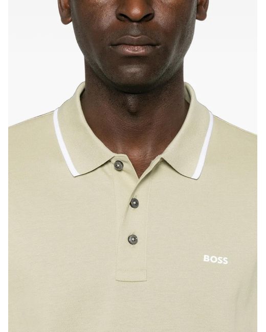 Boss Natural Parlay 190 Logo-Print Tipped Polo Shirt for men