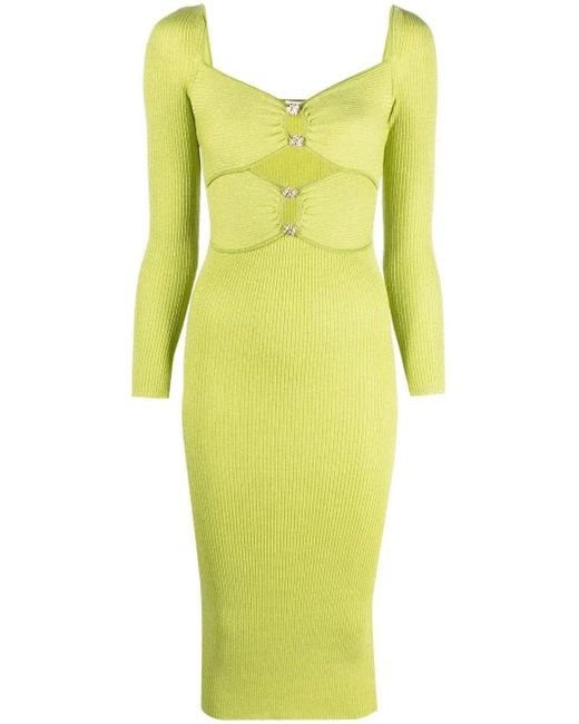 Self-Portrait Yellow Long-Sleeve Knitted Dress