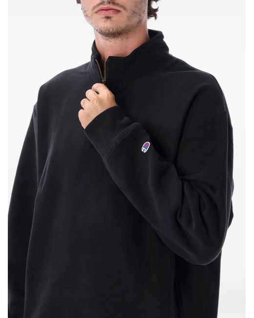Champion Blue Quarter-Zip Logo-Patch Sweater for men