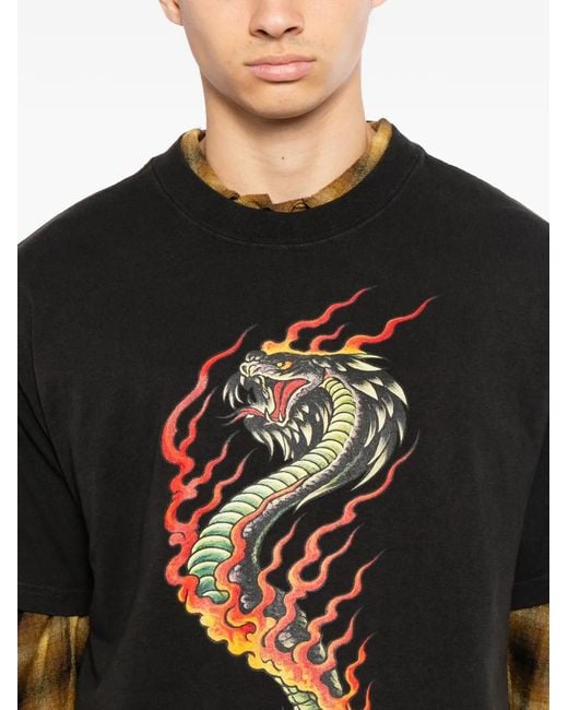 Melt Black Dragon-Print T-Shirt for men