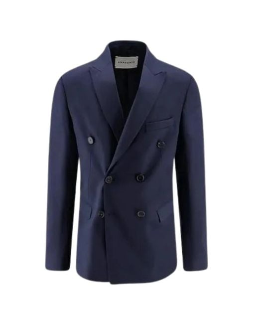 Amaranto Blue Double-Breasted Blazer for men