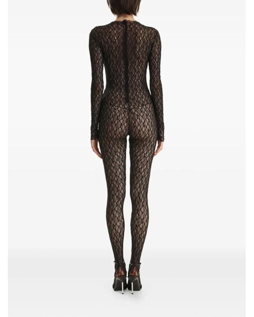 2310 STUDIO Black Lace-Pattern Long-Sleeve Jumpsuit