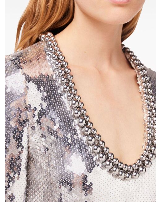 Rabanne White Beaded-neckline Sequin-embellished Minidress