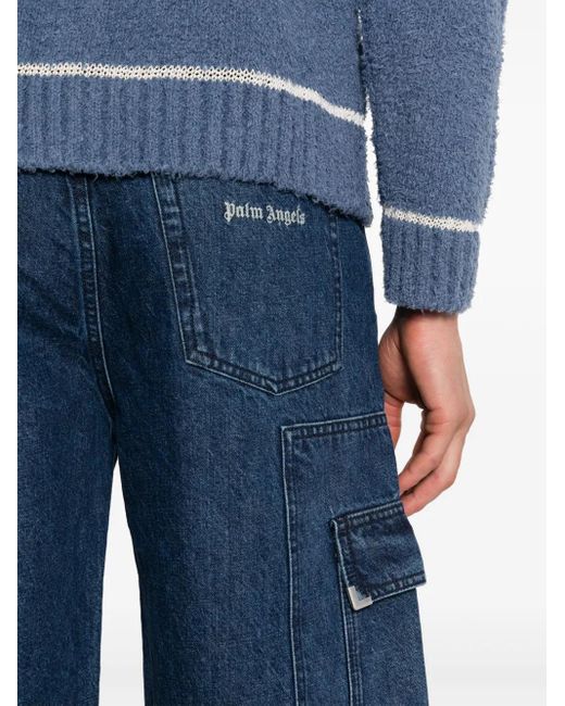 Palm Angels Cargo Bermuda Shorts In Blue Denim for men