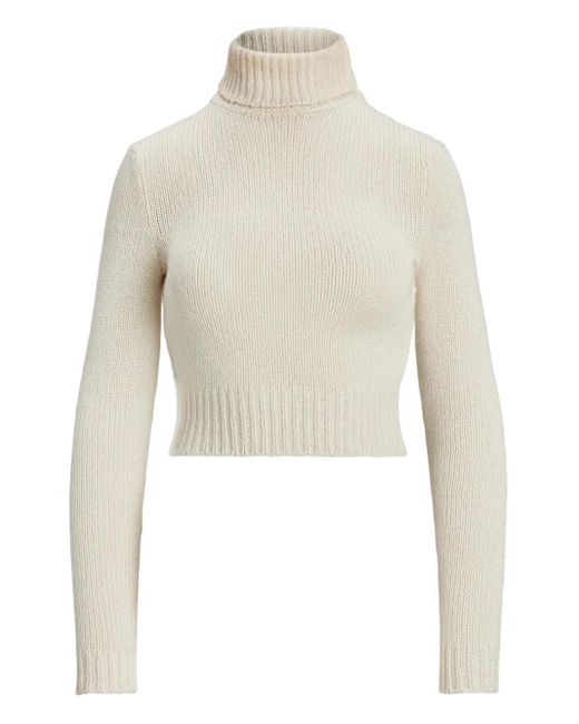 Ralph Lauren White Cropped Turtleneck Jumper