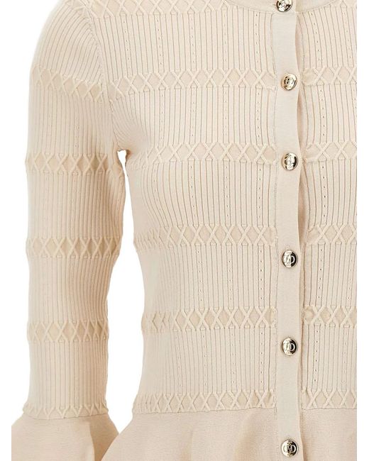 Liu Jo Natural Ruffled-Cuff Buttoned Cardigan