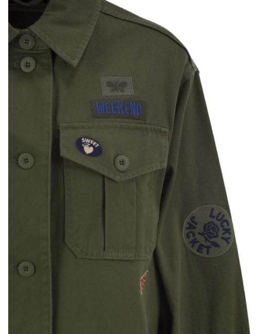 Weekend by Maxmara Green Embroidered-Patch Cotton Jacket
