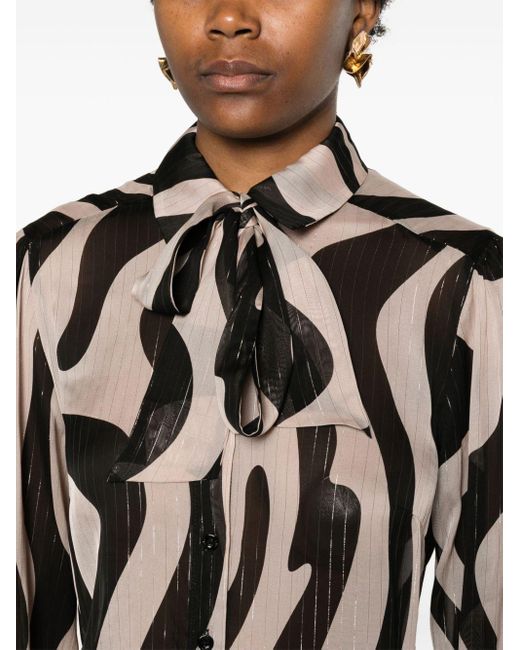 Liu Jo Black Abstract-print Lurex-stripes Shirt