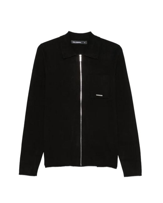 Karl Lagerfeld Black Zip-Up Chest-Pocket Pullover for men