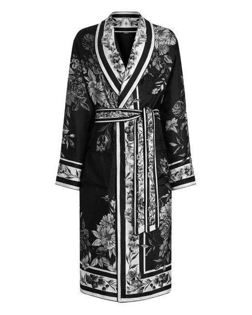 Dolce & Gabbana Black Floral Belted Robe for men