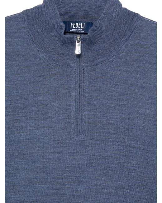 Fedeli Blue Half-Zip Top for men