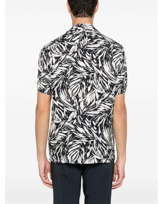 PT Torino Black Leaf-print Twill Shirt for men