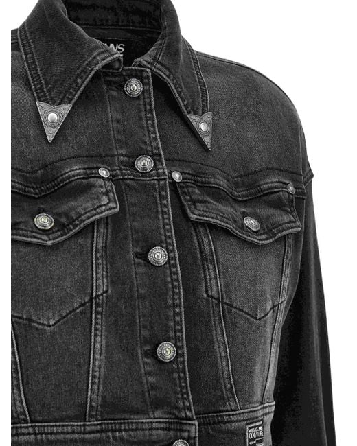 Veste En Jean À Broderie Florale Versace Jeans Couture en coloris Black