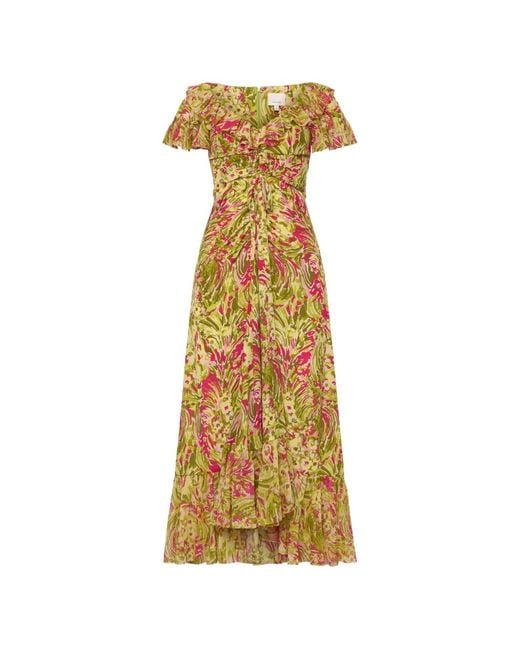 Cinq À Sept Metallic Daisy Swirl Ruffled Dress