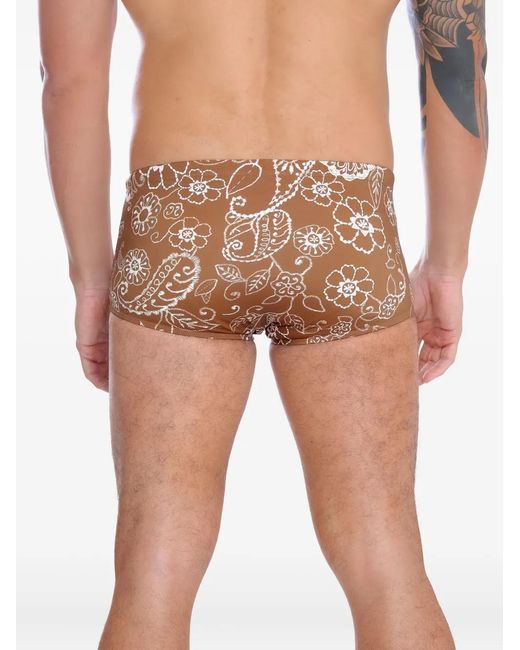 Amir Slama Brown Floral-Print Swim Trunks for men